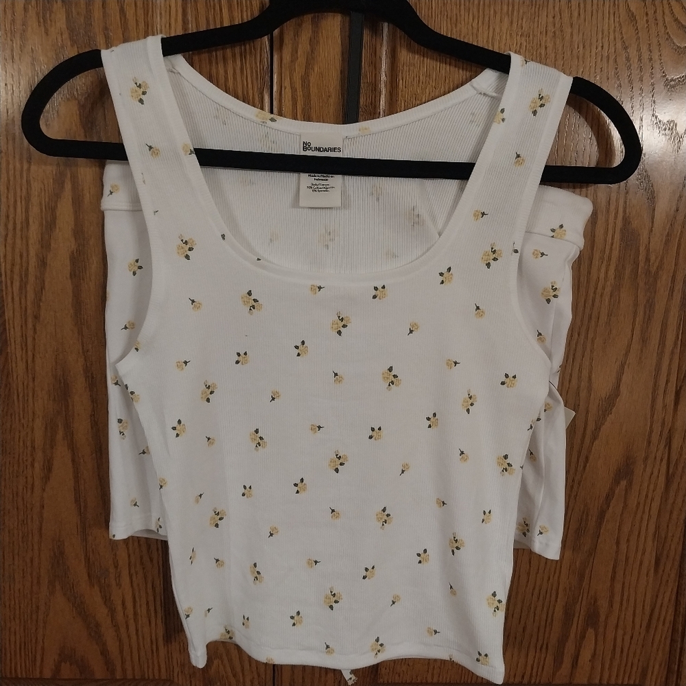No Boundaries NWT Rib Tank & Short Set Loungewear Juniors Sz Large White Yellow